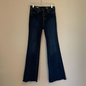Hi-rise flare raw hem Gap jeans (dark wash)